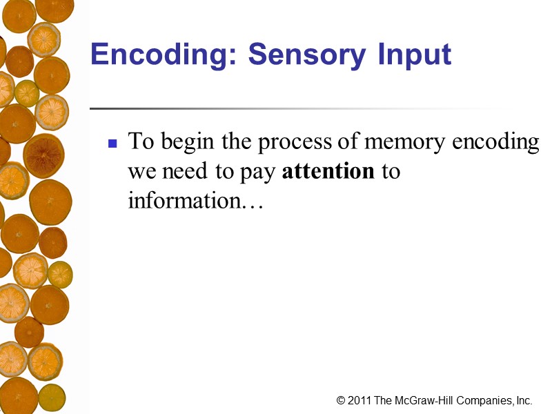 Encoding: Sensory Input To begin the process of memory encoding we need to pay